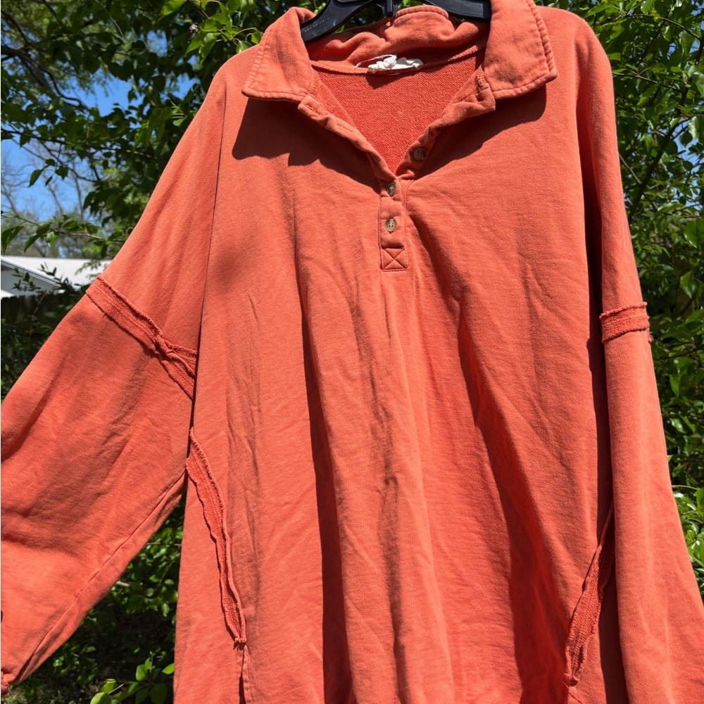 Peach Love California Oversized Polo Sweatshirt in Rust